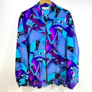 Drapers & Damons Vintage Zip Cardigan Blue Geometric Print Art To Wear XXL